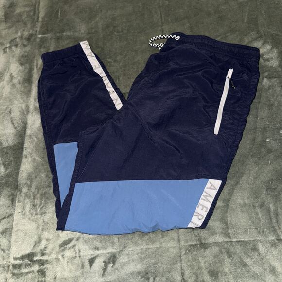 American Eagle Jogger Pants Men’s Large Navy Blue Colorblock Pockets Drawstring - Picture 1 of 8